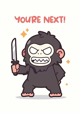 Angry Monkey with Knife Cartoon
