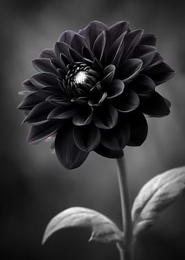 Dark Dahlia Flower in Monochrome