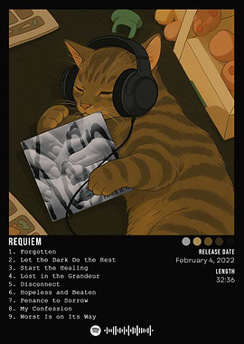 Cat with Headphones Listening to Music