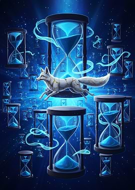Kintsugi Porcelain Fox in a Surreal Time Maze