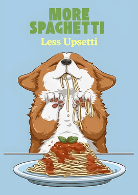 Corgi eating spaghetti illustration