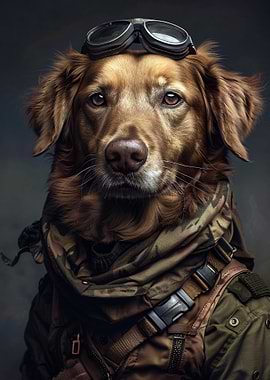 Dog in Military Outfit with Goggles