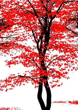Red Tree Silhouette on White Background