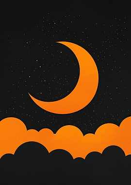 Orange Crescent Moon and Clouds