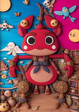 Cartoon Crab Character with Whimsical Background