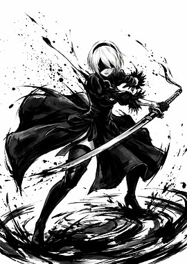 2B NieR Automata Ink Illustration