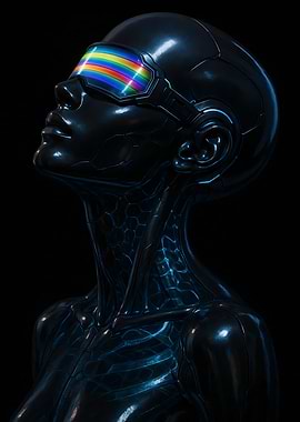 Cybernetic Figure with Rainbow Visor