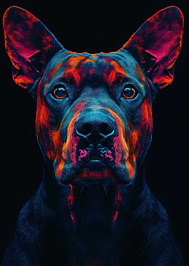 Colorful Dog Portrait on Black Background