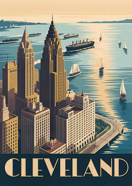 Cleveland Cityscape Art Deco Style