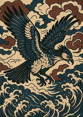 Eagle over Waves Art Print