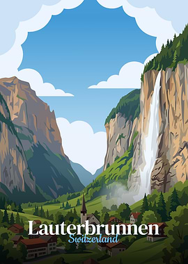 Lauterbrunnen Switzerland Travel Poster