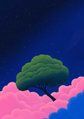 Tree on Clouds at Night