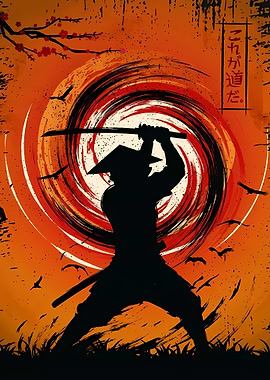 Samurai Silhouette with Katana and Vortex
