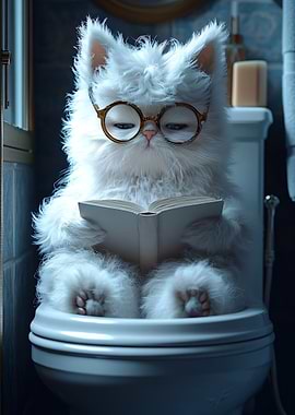 Cat Reading on Toilet