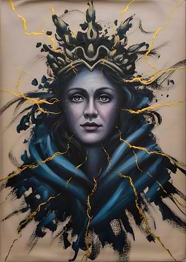 Queen of Shadows Mystical Figure with Lightning Crown – Fantasy Portrait