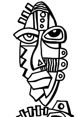Abstract Face Line Art