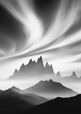 Monochrome Mountain Range Landscape