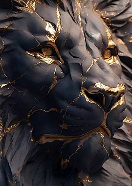 Lion Sculpture with Gold Accents