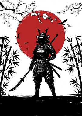 Samurai Warrior with Rising Sun