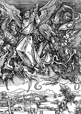 Saint Michael Fighting the Dragon Albrecht Durer Engraving