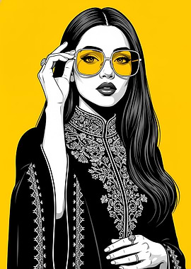 Woman with Yellow Sunglasses Illustration