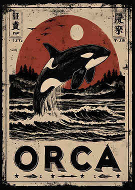 Orca Whale Vintage Style Poster