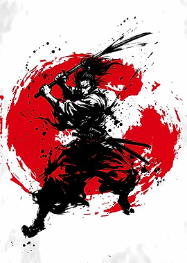 Samurai Warrior with Sword and Red Circle