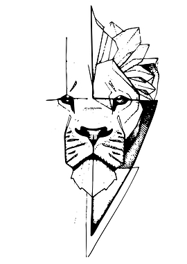 Geometric Lion Head Black and White