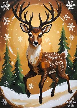 Winter Deer in Snowy Forest