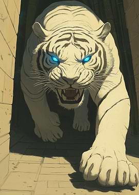 White Tiger with Glowing Blue Eyes