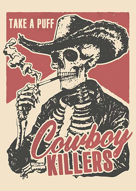Take a Puff Cowboy Poster, Skeleton Western Wall Art, Vintage Smoking Illustration Print