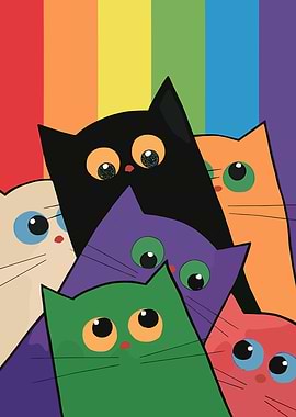 Colorful Cats Cartoon Illustration