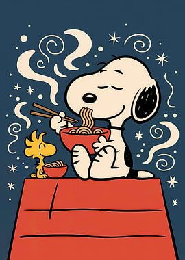 Snoopy and Woodstock Enjoying Ramen