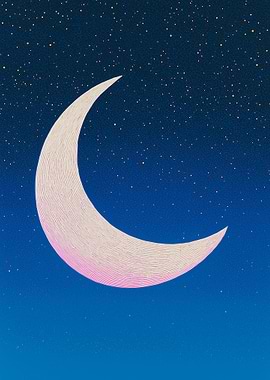 Crescent Moon and Starry Night Sky