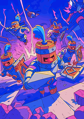 Cartoon Knights in Battle Formation