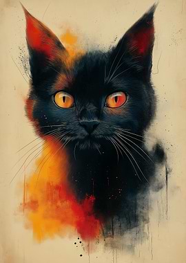 Abstract Black Cat Portrait