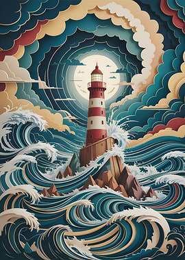 Lighthouse in Stormy Seas