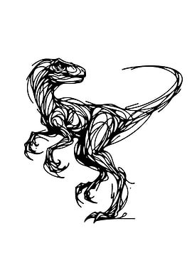 Raptor Dinosaur Line Art Illustration