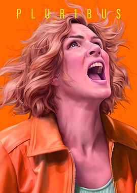 Woman Screaming with Pluribus Text