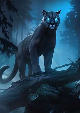 Dark Wood Collection: Glowing-Eyed Cougar in Forest