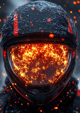 Astronaut Helmet with Fiery Reflection