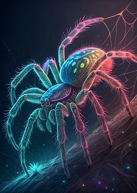 Neon Spider on Web