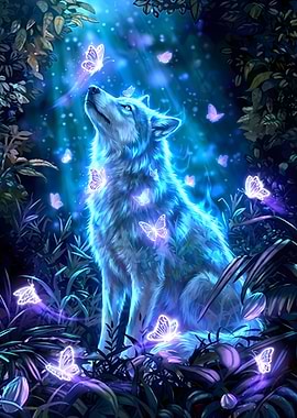 Luminous Wolf and Butterflies