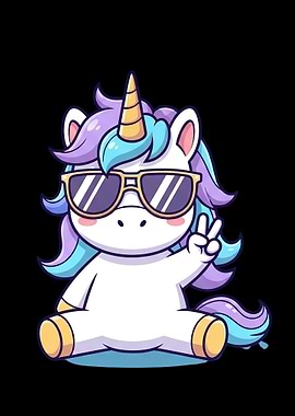 Cool Unicorn Cartoon with Sunglasses