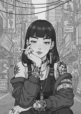 Anime Girl in Urban Setting in Tokyo Street Scene