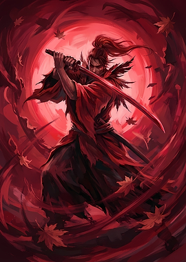 Red Samurai Warrior with Katana