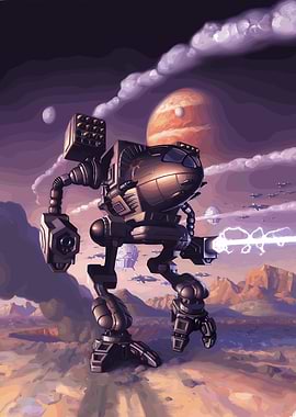 Futuristic Mech Warrior in Alien Landscape