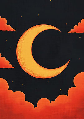 Crescent Moon and Clouds Illustration