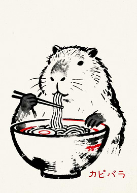 Anime Capybara Eating Ramen