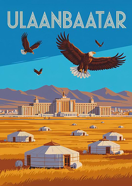 Ulaanbaatar Travel Poster with Eagles